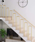 Hella Sturdy Gold Wrought Iron Stair Handrail For Indoor Outdoor Steps Wall Mount Banister No Sweat Install on staircase