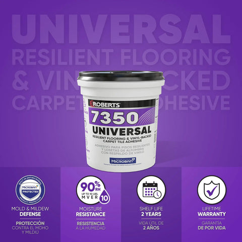 Universal Resilient Flooring and Vinyl Backed Carpet Tile Adhesive With Acrylic Latex Solvent Free and Pressure Sensitive Bond, 1 Gallon