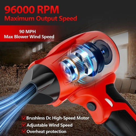 Turbo Jet Blower Cordless Dust Blower For Milwaukee M18 18V Battery, 96000 RPM, adjustable wind speed, brushless DC motor.