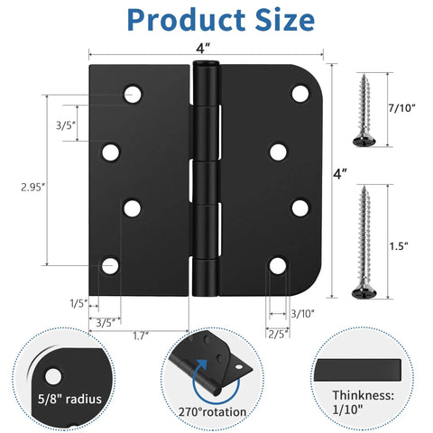 3 Pack Matte Black Door Hinges 4 Inch dimensions, heavy duty iron, includes installation screws for secure entry doors.