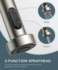 Close-up of Brushed Nickel Kitchen Faucet With Pull Down Sprayer Stainless Steel Commercial Single Handle Sprayhead