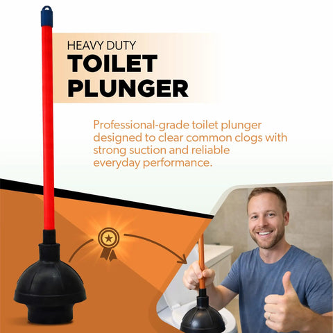 Heavy Duty Toilet Plunger For Bathrooms And Kitchens With Industrial Strength Suction Cup Flange Plunger Red Handle Shown in Use