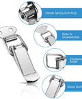 4 Pack Spring Loaded Toggle Latches Stainless Steel Locks For Tool Boxes Cabinets detail view showing parts and features