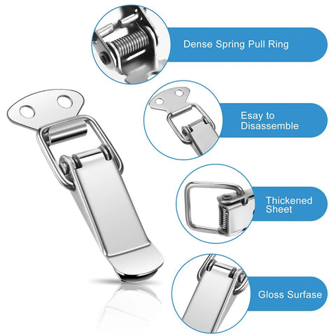 4 Pack Spring Loaded Toggle Latches Stainless Steel Locks For Tool Boxes Cabinets detail view showing parts and features