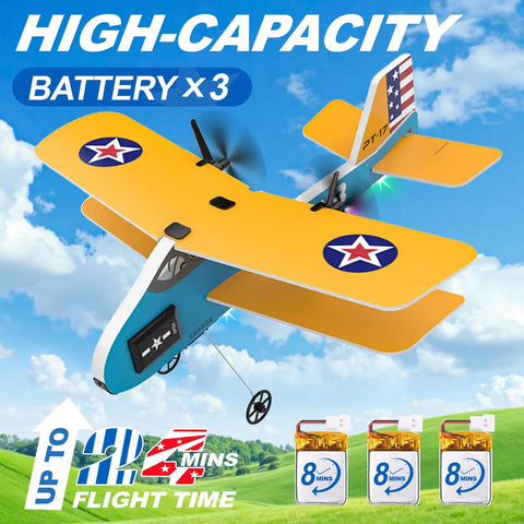 Beginner Friendly RC Plane With 6 Axis Gyro Stabilizer And 2 4Ghz Remote, Includes 3 Batteries, 2 Channel RTF PT17 Toy Airplane, Yellow