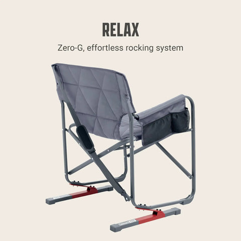 Pro Rocker Camp Chair With Zero Gravity Rocking System Easy Fold Padded Armrests Leaf Spring Comfort Chill from rear view