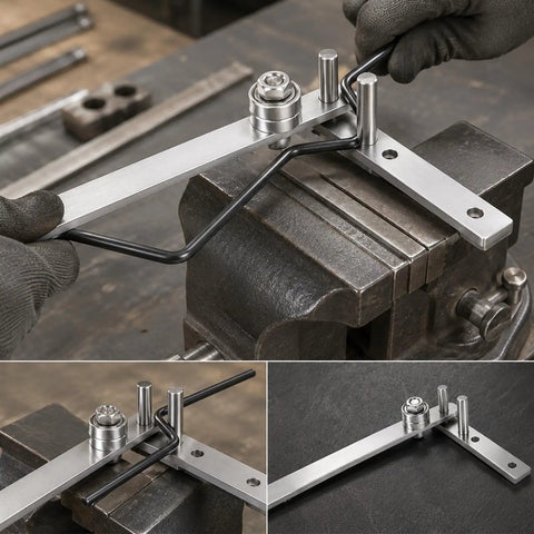 Super Tough Manual Rebar Bender Mini Tubing Wire Bending Tool crafted from durable steel for precise rod shaping in use.