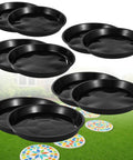 10 Round Stepping Stone Molds Set With 5 Sizes From Eight Point One To Ten Point Eight Inches Reusable Plastic Concrete Molds displayed on grass.