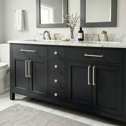 10 Pack 7.5 Inch Brushed Nickel Cabinet Pulls Made From Zinc Alloy For Kitchen Cabinets Durable Hardware Handles With Easy Install Slick Satin Finish To Upgrade Your Space on black bathroom vanity