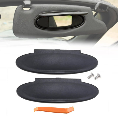 Replacement Sun Visor Vanity Mirror Covers Pair For Porsche 996 997 911 986 987 Boxster Cayman 1996-2010 Black shown with screws and tool