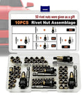 Threaded Rivet Tool Kit for Automotive Repair, Carbon Steel Set with 60-Piece M3 Through M8 Threaded Inserts In One Box, Heavy-Duty Rivnut Tool for Fastening Thin Sheet Metal and Metalworking Projects. Open case with M3-M8 rivet nuts