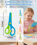 Toddler using the Toddler Safety Scissors 4-Piece Set With Blunt Tips For Preschoolers, Kid-Friendly, in a classroom setting
