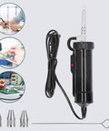 Electric Desoldering Gun Go-To Automatic Solder Sucker, black body, power cord, 3 soldering tips, 110V 30W high suction tool.