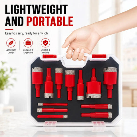 Premium 12Pcs Diamond Hole Saw Kit With High Performance Core Drill Bits For Cutting Tile Glass And Stone With Smooth Precision And Long Lasting Sharp Edges, red set in case