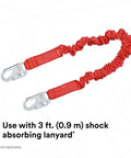 Red shock-absorbing lanyard with carabiners for use with Protecta Rope Grab For 5/8-Inch Polyester And Polypropylene Lifeline.