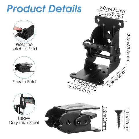 Heavy Duty Pack Of Eight Folding Brackets With Self Locking Hinges And Ridiculously Secure Non Slip Pads For Solid Table Bed Or Desk Leg Support That Folds Flat with steel hinge details.