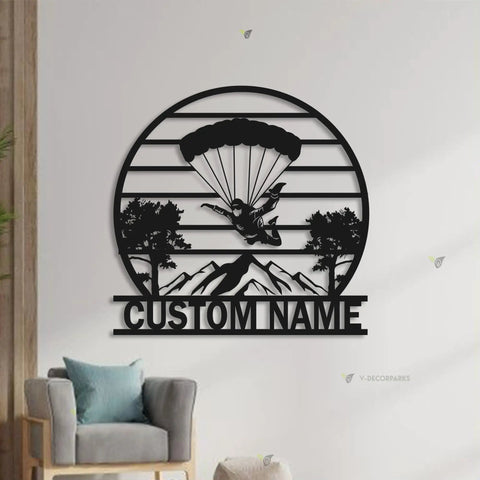Paragliding Metal Wall Art With LED Lights Custom Name Sign For Home Decor Welcome Sign Parachute Themed Wall Accent
