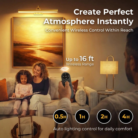 Gold Wireless Picture Lights For Wall Art 2 Pack Rechargeable Wall Spots With Led Battery Screen Dimmable Gallery Bulbs illuminating artwork.