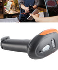 Fast Decode Barcode Scanner with Rebound Button Handheld QR Reader used in a store setting for quick data entry