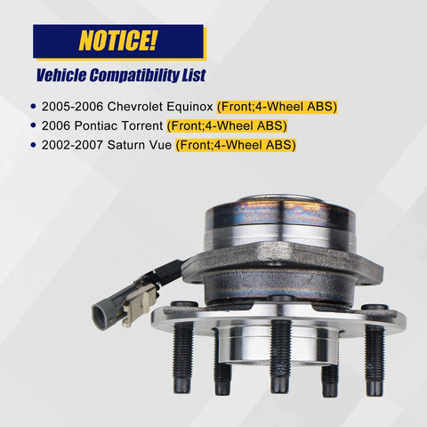 Front Wheel Bearing And Hub Assembly 2 Pack With 5 Lug Bolts And ABS For Saturn Vue 2002 2007 Chevy Equinox 2005 2006 Pontiac Torrent 2006 Front End Wheel Hub Replacement Kit side view