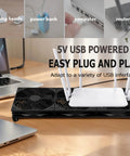 Quiet 120Mm Router Cooling Fan Keeps Your Network Setup Chillin Smooth With Direct Usb Powered Thermal Dissipation For Servers Workstations And Rack Mounts in black, positioned under a router.