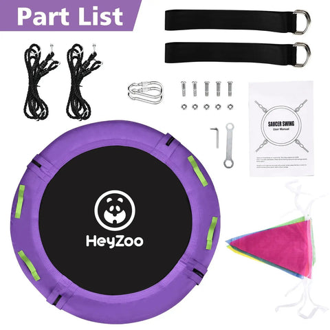 Tree Swing Saucer For Kids 40 Inch Heavy Duty With Adjustable Straps 900 Lbs Capacity Built Tough For Backyard Fun kit contents