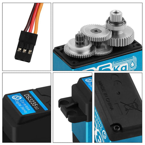 Beefy 35Kg Torque RC Servo With Waterproof Digital Full Metal Gear Steering shown with metal gears and connector cable