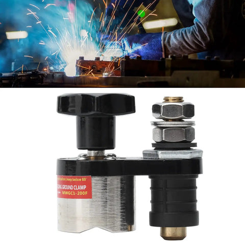 Hot Shop Grade Magnetic Welding Ground Clamp With Quick On Off Switch side view showcasing copper rod and metal body for heavy duty use.