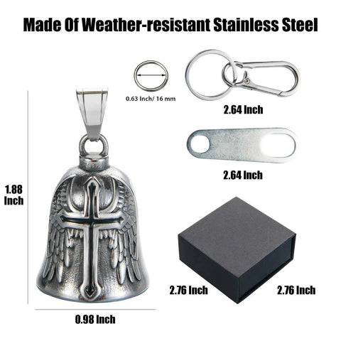 Two Pack Motorcycle Bell Set With Gift Box And Legend Card, Weatherproof Badass Good Luck Charm For Riders, stainless steel parts