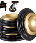 4 Pcs Piano Caster Cups Set For Hardwood Floors Metal Rubber Construction displayed with piano and caster wheel.