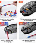 Step-by-step use of Pro Grade Ratcheting Crimping Tool Kit For Insulated Wire Connectors AWG 20 10 With 400 Pcs Insulated Connectors