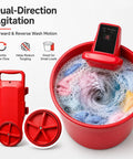 Ditch The Laundromat Grind With This Portable Bucket Washer Featuring A Dual Agitator And Adjustable Timer For Zero Sweat Cleaning Perfect For Road Trips And Dorm Rooms A Game Changer Compact Setup That Handles Small Loads Effortlessly showing red bucket washer with dual agitator and bubbly water.