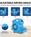 Powerful Air Mover 1/8 HP 550 CFM Carpet Dryer and Floor Blower With 3 Speed Settings and Daisy Chain, adjustable drying angles