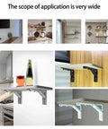 Four Pack Triangle Folding Brackets Built Tough Floating Shelf Support For Wall Mounted Benches And Tables Ideal Space Saving Hardware For Tools White 10 Inch displayed in various room settings