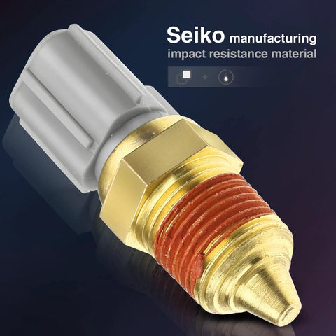 Engine coolant temperature sensor with gray plastic housing and brass threaded probe