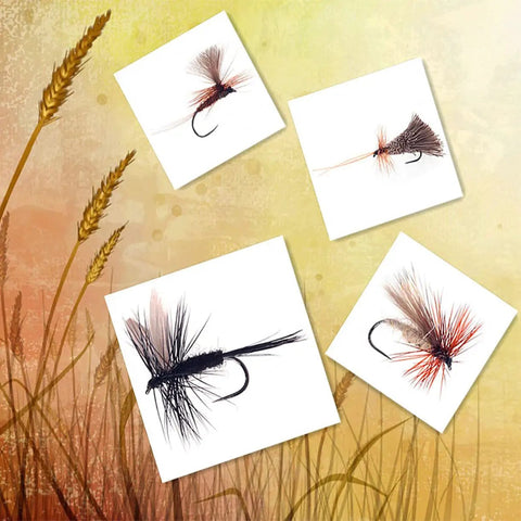 10-Piece Black And White Dry Fly Tying Feather Set With Presized Saddle Hackles 6-9 Inches Long Sizes 12 Through 14 displayed
