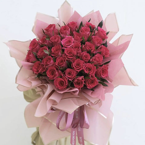 Pink Gold Edge Flower Wrapping Paper Set With 20 Sheets 22.8 By 22.8 Inches Waterproof Floral Wrap on bouquet