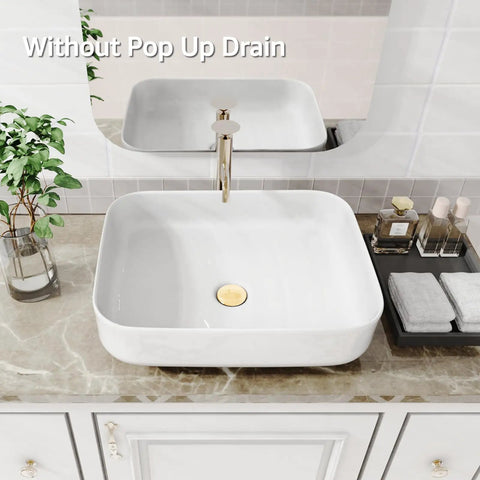 Rectangular Bathroom Vessel Sink, Above Counter Top Mount, Porcelain Ceramic, Glossy White, 19.7 x 15.2 x 5.4 Inches
