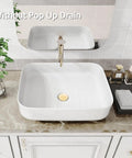 Rectangular Vessel Sink For Bathroom Above Counter Top Mount Porcelain Ceramic Premium 19.7 by 15.2 by 5.4 Inches Sleek Modern Countertop Basin With Thick Glazed Finish without pop up drain
