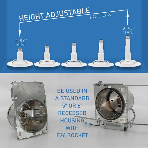 Jolux 6 Pack 5/6 Inch 5CCT LED Can Light Gimbal Retrofit Downlight height adjustable with standard recessed housing