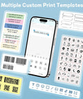 No Sweat Bluetooth Label Maker Mini Thermal Printer Pocket Sized Wireless Labeling Machine For Quick Errands And Daily Drives No Ribbon Required Super Handy Everyday Carry showcasing multiple print templates on smartphone.