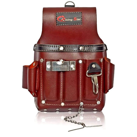 Heavy Duty Leather Carpenter And Electrician Tool Belt With Suspenders For Men, 11 Pocket Top Notch Pro Grade Construction Belt