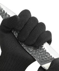 Cut Resistant Gloves With Stainless Steel Wire Core For Pro Grade Food Prep Level 5 Protection, shown holding a knife.