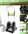 Foot Pedal Hose Reel Cart With Eighty Two Feet Of One Half Inch Hose, Portable Water Hose Reel On Wheels, front view