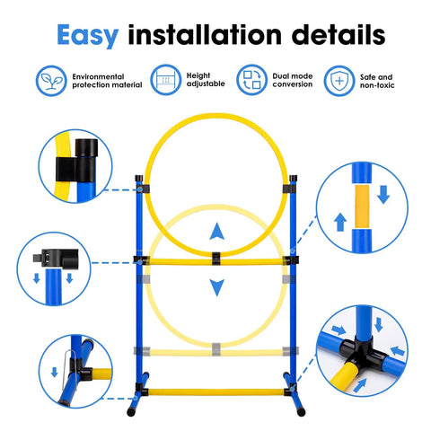 Easy setup for Backyard Dog Agility Course Set All In One Obstacle Kit With Pro Grade Hurdles Jump Ring
