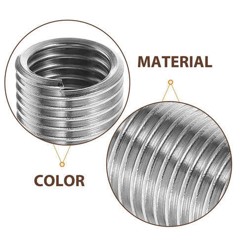 Close-up of 10 Pieces M8 Stainless Steel Thread Repair Sleeve Inserts Kit for reinforcing threads with corrosion resistant grooves.