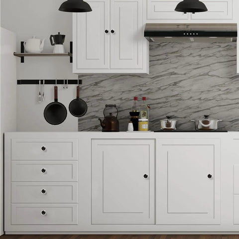 Kitchen cabinets with Black Marble Pattern Cabinet Knobs Set Of 2 For Kitchen Cabinets And Furniture Drawers, 1.37 Inch Diameter.