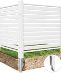 Two 44 Inch By 44 Inch Vinyl Privacy Fence Panels For Outdoor Air Conditioner And Trash Can Enclosure on grass with metal stakes