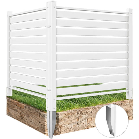 Two 44 Inch By 44 Inch Vinyl Privacy Fence Panels For Outdoor Air Conditioner And Trash Can Enclosure on grass with metal stakes