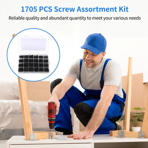 Massive 1705 Piece Machine Screw Set With Nuts And Washers, M2 To M5 Hex Button Head Screws, Flat And Lock Washers, 10.9 Grade Steel, Durable DIY Repair Kit In Handy Storage Box used for furniture assembly